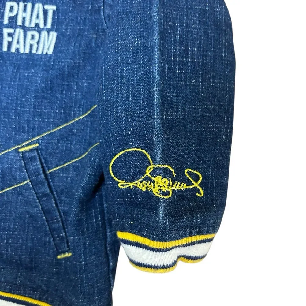 Phat Farm Boys Denim Jacket Size 6-9m‎ Blue Yellow Zip Logo Pockets